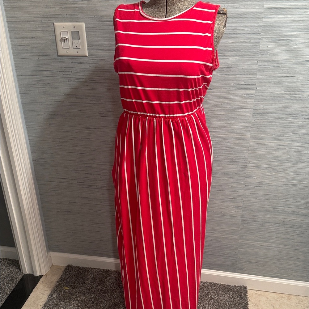 Elegant Red and White Striped Maxi Dress